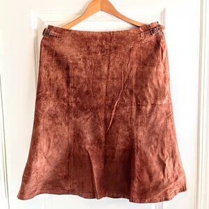 Arma Chestnut Brown A-Line Suede Leather Skirt